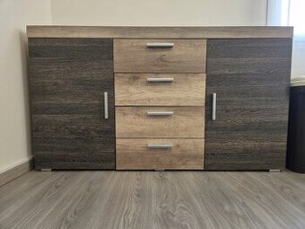 Obývací sestava dekor dub (komody, TV stolek, stůl) – i jedn