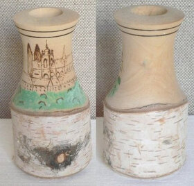 2x Dřevěná váza, bříza - samorost, ručně malované