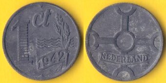 Mince Nizozemí, 1 cent 1942 zinek