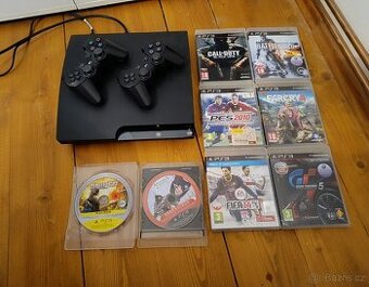 PS3 Slim 160GB, 2x ovladač + hry / PlayStation 3