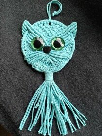 Ručně drhaná kočička - boho dekorace - mátová