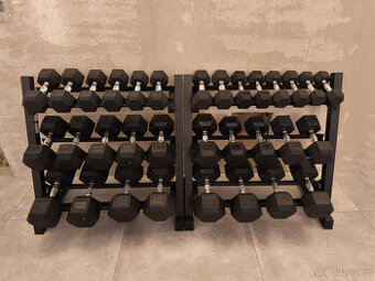 jednoručky činky - sada 450kg + STOJANY