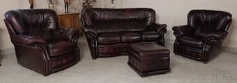 Kožená, Chesterfield sedací souprava 3+1+1+taburet.