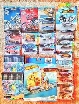 19x hot wheels autíčka, pastelky