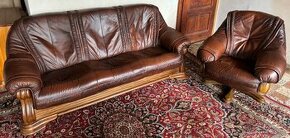 Luxusní dubová rustikální kožená sedací souprava 3+1, č.2983 - 1