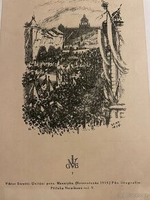 Litografie Viktor Stretti Uvítání prezidenta Masaryka