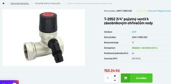 Pojistný ventil k zásobníkovým ohřívačům vody