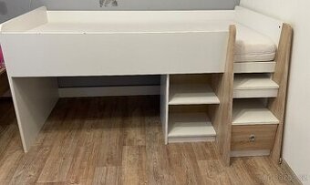 Krásná vysoká postel Pierre – dub sonoma/bílá