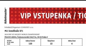 2x lístky čtvrtfinále MS Praha  VIP Legend 16:20