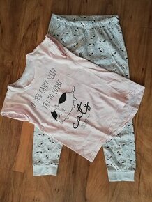 bavlněný dívčí kočičí pyžamový komplet - kalhoty tričko 140