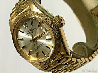 Rolex Lady Datejust 18 K Gold s kůrou President Bracelet Bar