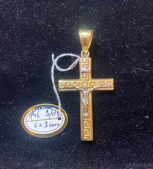 Zlatý přívěsek Kříž 6x3 cm 585/1000 Au