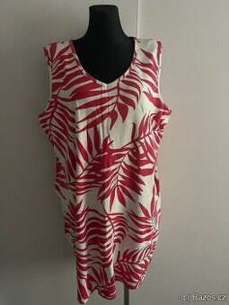 Příjemné šaty bez rukávů růžovo-bílé vel.XXL/52-54.