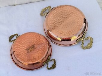 2 x měděná pánvička mosazná držadla vycínovaná
