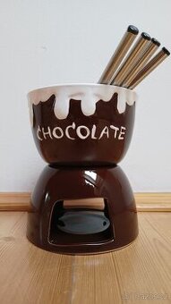 Čokoládový Fondue set, hnědý, keramika, 4 vidličky
