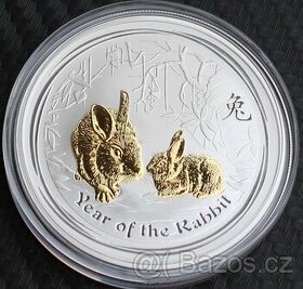 1 oz Rok Králíka 2011 zlacený reliéf stříbrná mince