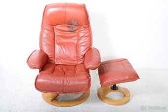 858 Křeslo polohovací, kožené s podnožkou