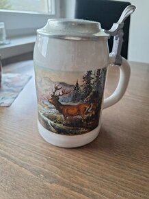 Korbel keramický s cínovým víkem- jeleni