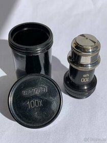 Objektiv MEOPTA 100 1.25 pro mikroskop bakelitove pouzdro