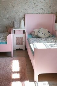 Dětská prodloužitelná postel, růžová + zdravotní matrace - 1