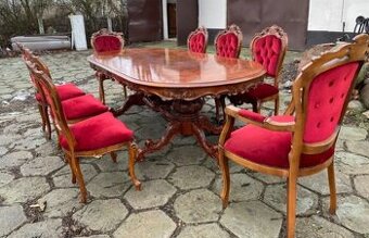 Jídelní sestava 2,4m + 8 židlí bordó – JS7.03