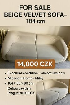 Béžová sametová pohovka 184 cm – Micadoni Home (Miley)