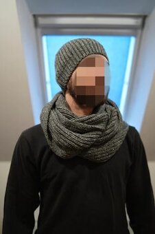 Čepice a šál – šedé, unisex - 1