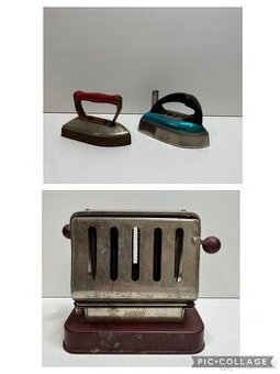 Starožitné žehličky a topinkovač