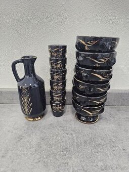 ​Retro keramická souprava – černý glanc a zlato – 13 ks
