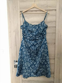 Modré plesové šaty s kytičkami zn. Orsay, vel. 42 - 1