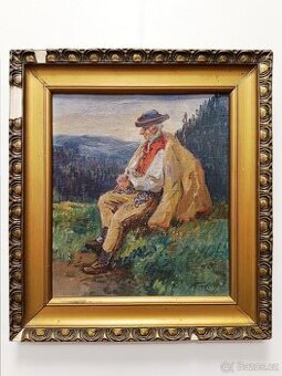 Obraz F. DEICH, Bača olej na kartonu 33x36