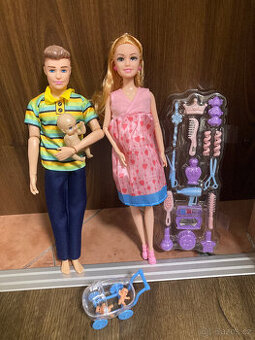 těhotná panenka barbie+ken+doplňky+kočárek