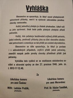 Protektorát - Vyhláška o přídělu potravin 1940 od lékařů