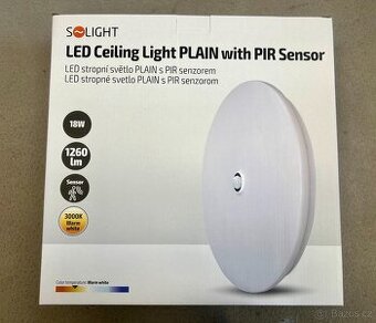 Solight LED stropní světlo PLAIN s PIR sensorem, 18W, 1260lm