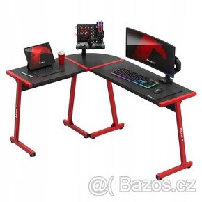 Rohový PC/herní stůl (černo/červený, 147x112 cm)