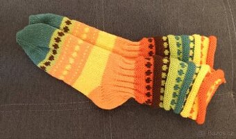Ponožky pletené oranžovo zelená