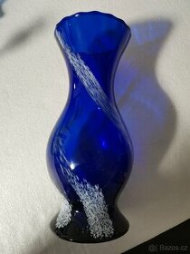 Murano Blue Glass Baluster Vase With Iattimo