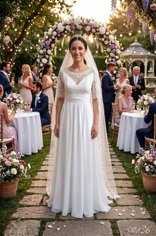 BÍLÉ SVATEBNÍ ŠATY NA LETNÍ SVATBU vel.36