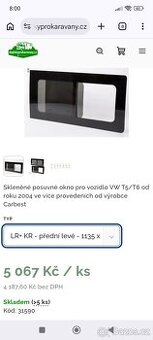 Boční posuvné okno VW T5 nové