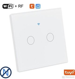 Dvoutlačítkový dotykový WiFi vypínač bez "nuly" - Tuya + R