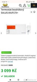 Bezdrátový týdenní termostat Salus 091FLTX+
