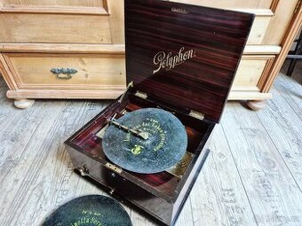 Starožitný hrací stroj Polyphon No 72G, 1890, s 8 zvonky