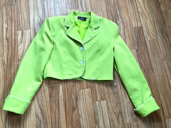 Pistáciové krátké sako s bílými lemy (vel. 42)