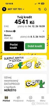 607 107 701 - kredit 4.541,- + 33GB dat. Předplacená sim