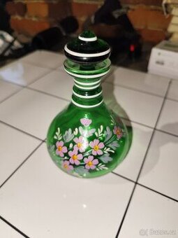 Skleněná karafa – ručně malovaná, zelená