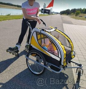 Přívěsný vozík za kolo pro 2 děti jogger 2v1 žluto-černý