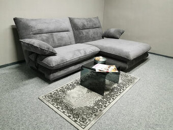 Nová šedá designová rohová sedačka manšestr - DOPRAVA ZDARMA