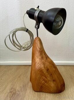 UPCYKL lampa bakelit na dřevě PRŮHLEDNÁ EL.ŠŇŮRA FUNKČNÍ