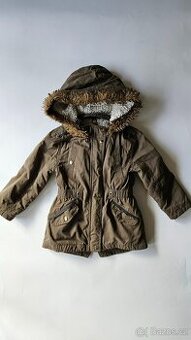 Zimní khaki kožíšková parka/kabát s odnímatelnou vestou- 110