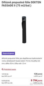 Dekten Fassade II - difúzně propustná fólie